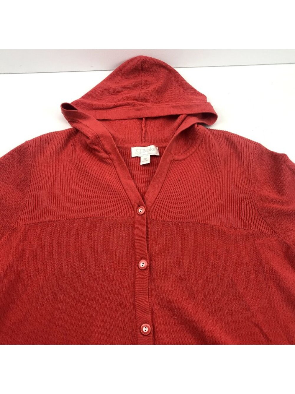 CJ Banks Womens Red V-Neck Hooded Short Sleeve Sweater Cardigan 2x